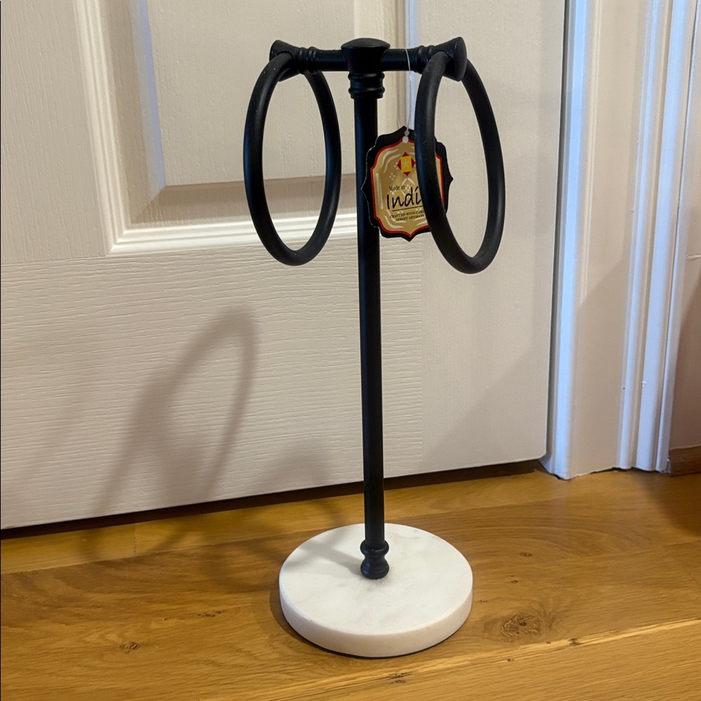 Marble and Black Wrought Iron Tea Towel Holder